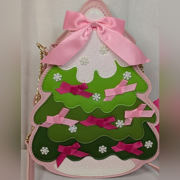 Betsey Johnson Christmas Tree Pink And Green Crossbody Purse NWT - Picture 3 of 9